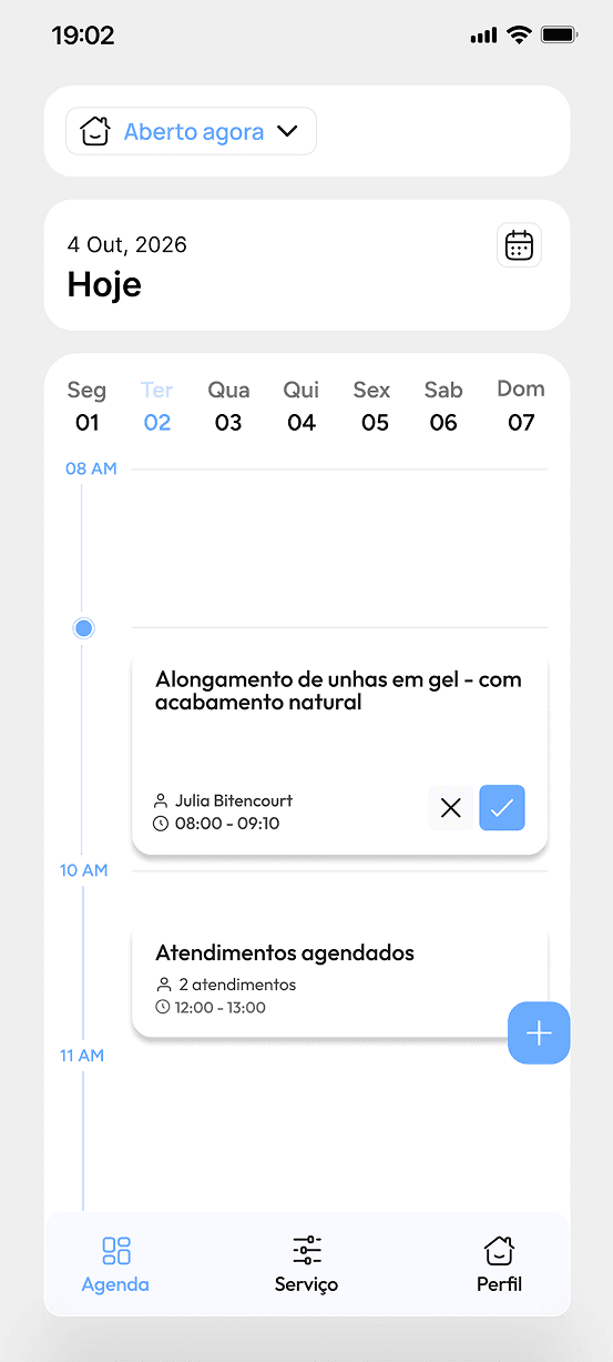Painel administrativo do Sonsai Agendy no celular