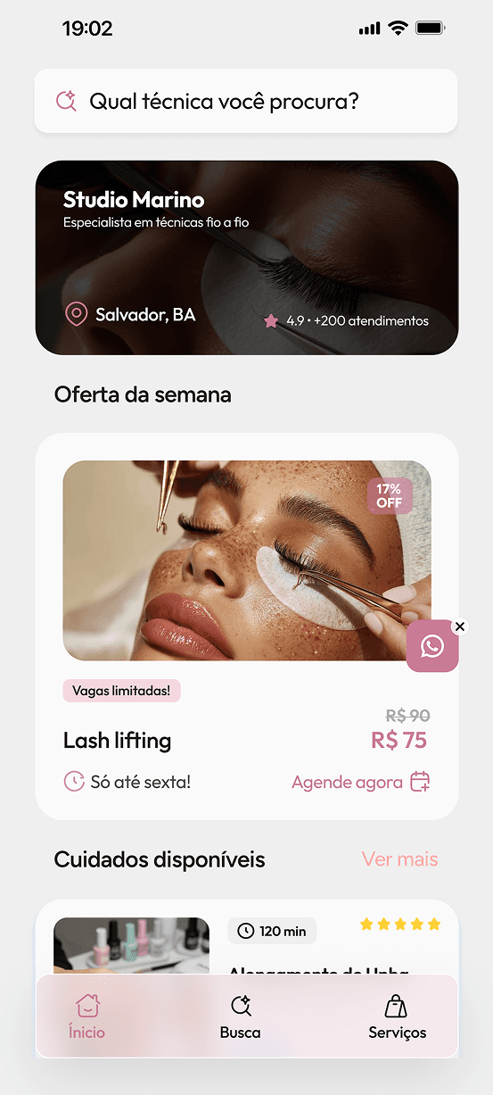 Página pública Bellevia Studio — ofertas e agendamento